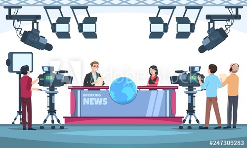 500x300 News Tv Show Studio Presenters Broadcasting With Cameraman