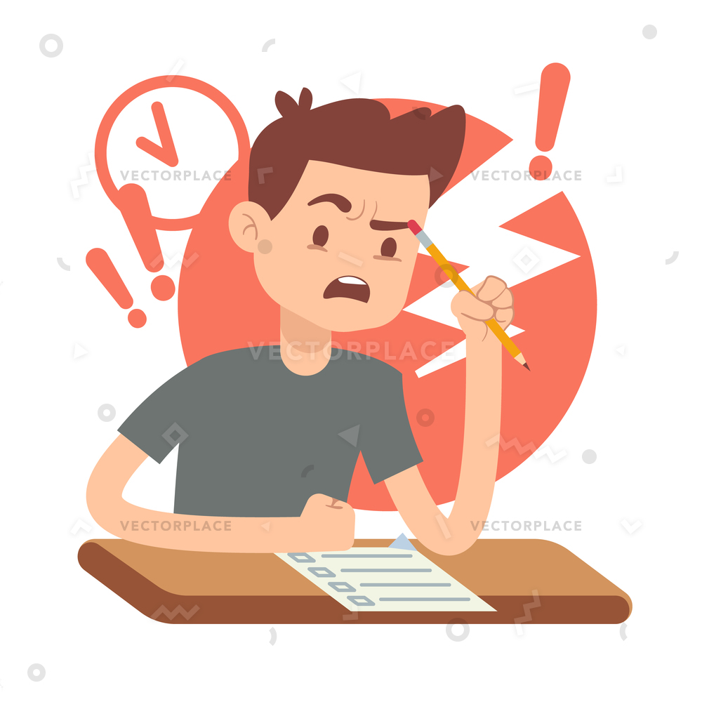 1000x1000 Worried Upset Teen Student Exam Education Vector Illustration