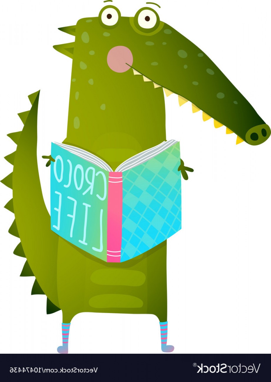 921x1296 Childish Student Crocodile Reading Book And Study Vector