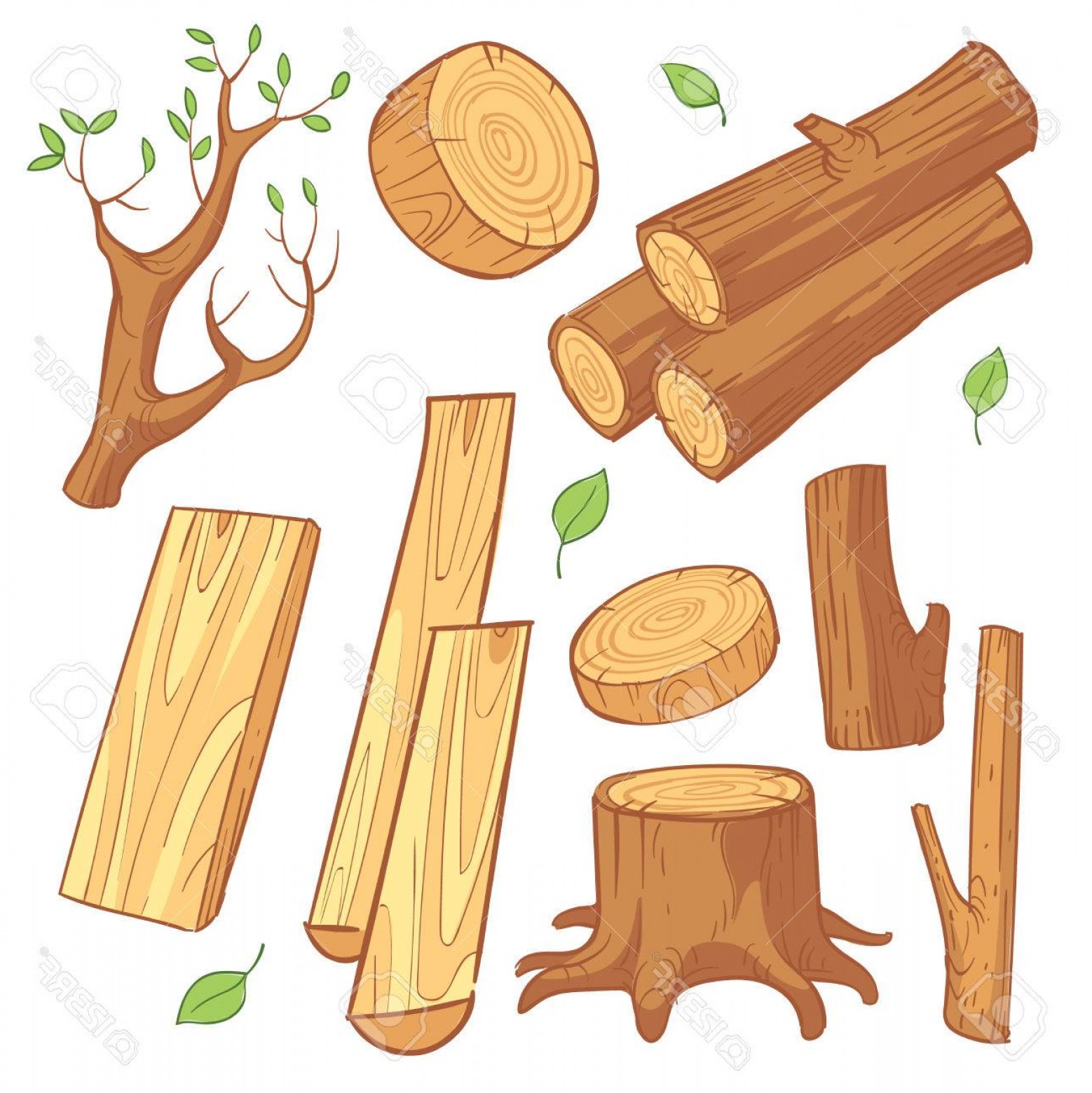 1558x1560 Photostock Vector Cartoon Wooden Materials Lumber Firewood Wood
