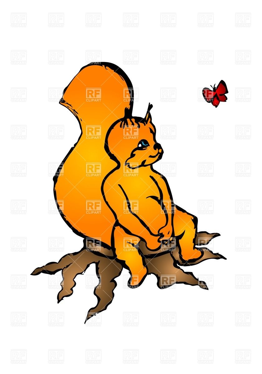 841x1200 Baby Squirrel Is Sitting On Stump Vector Image Of Plants