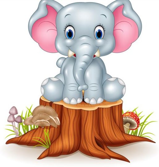 515x539 Cute Elephant With Tree Stump Vector Free Download
