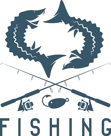 376x458 Vintage Fishing Vector Design Template With Sturgeon Premium