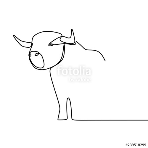 500x500 One Line Drawing Of A Bull Minimalist Continuous Drawing Style