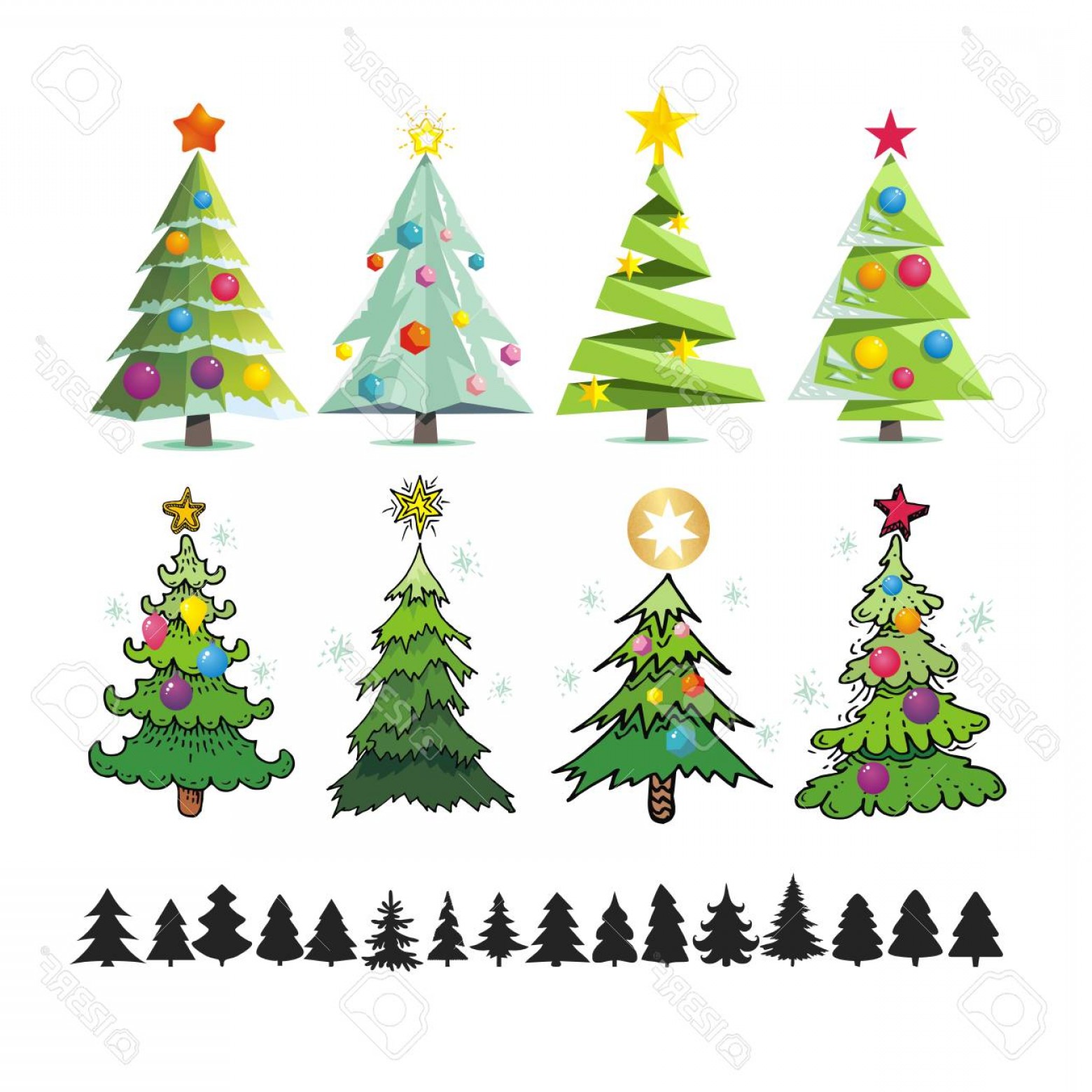 Photostock Vector Set Of Different Elegant Christmas Trees Design 1560x1560 Photostock Vector Set Of Different Elegant Christmas Trees Design