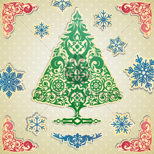 Scrapbooking Card With Stylized Vector Christmas Tree Gl Stock 500x500 Scrapbooking Card With Stylized Vector Christmas Tree Gl Stock