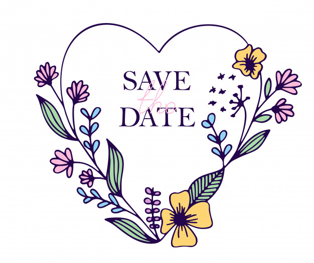 626x525 Save The Date Hand Drawn Hearts With Stylized Flowers Vector