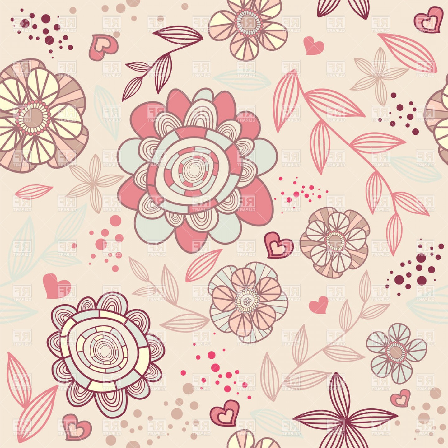 1440x1440 Seamless Romantic Pastel Wallpaper With Stylized Flowers Vector