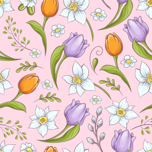 626x626 Floral Seamless Pattern With Eggs And Stylized Flowers Vector