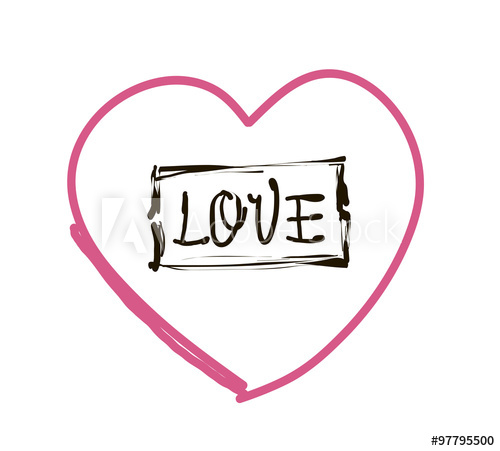 500x451 Romantic Inscription Love On The Background Of Stylized Heart