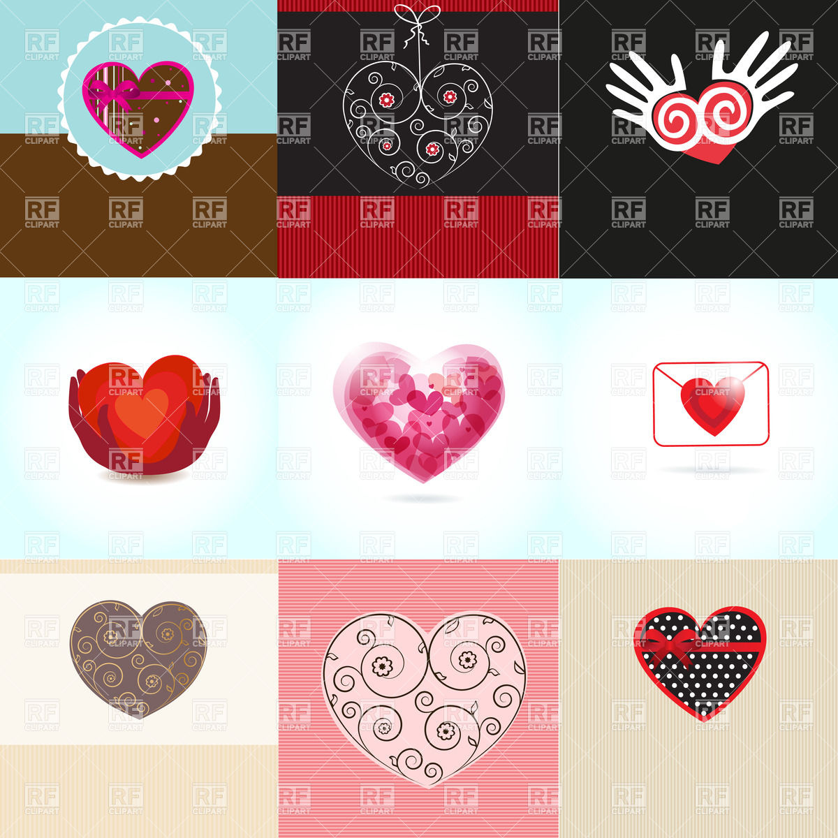1200x1200 Set Of Valentine`s Card With Stylized Hearts Vector Image