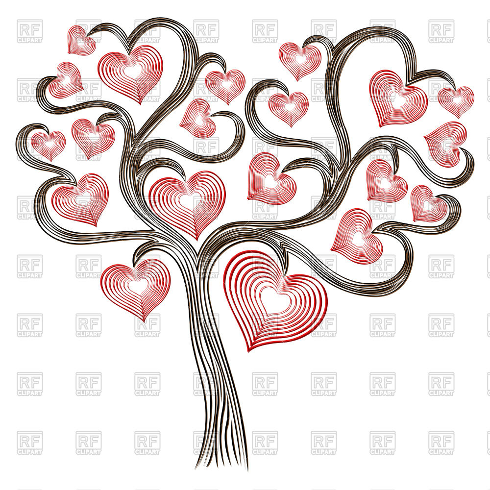 1000x1000 Tree With Stylized Red Hearts Vector Image Of Plants And Animals