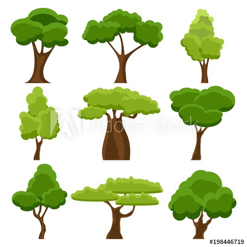 500x500 Set Of Flat Stylized Trees Cartoon Garden Green Tree Nature