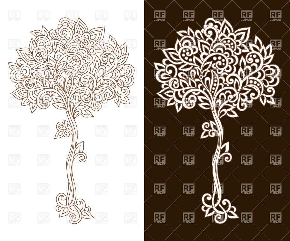 1200x1000 Stylized Ornamented Tree, Download Royalty Free Vector Clipart