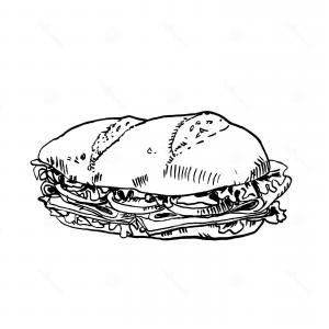 300x300 Hand Drawn Ink Sketch Sub Sandwich Vector Black White Vintage