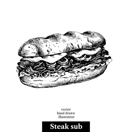 450x450 Hand Drawn Sketch Steak Sub Sandwich Royalty Free Vector Graphics