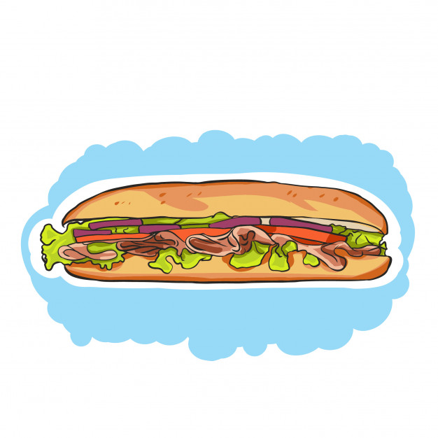 626x626 A Colorful Cartoon Sub Sandwich With Lettuce,tomato,meat,and