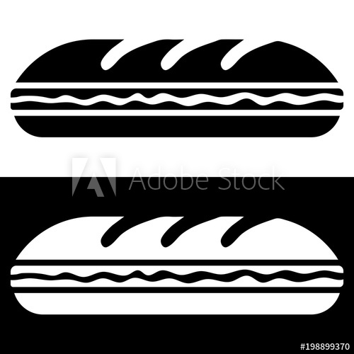 500x500 Simple, Flat, Long Sub Sandwich Silhouette Illustration Black