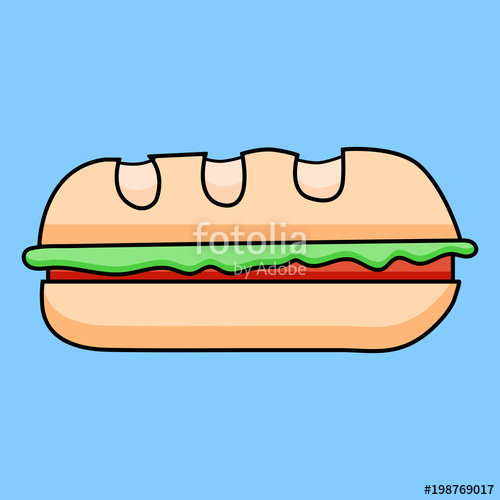 500x500 Simple, Flat Sub Sandwich Illustration Isolated On Light Blue