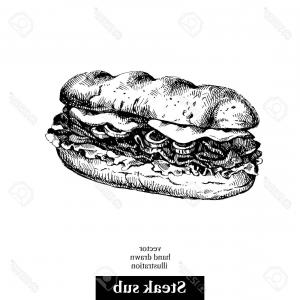 300x300 Stock Illustration Hand Drawn Sketch Steak Sub Sandwich Vector