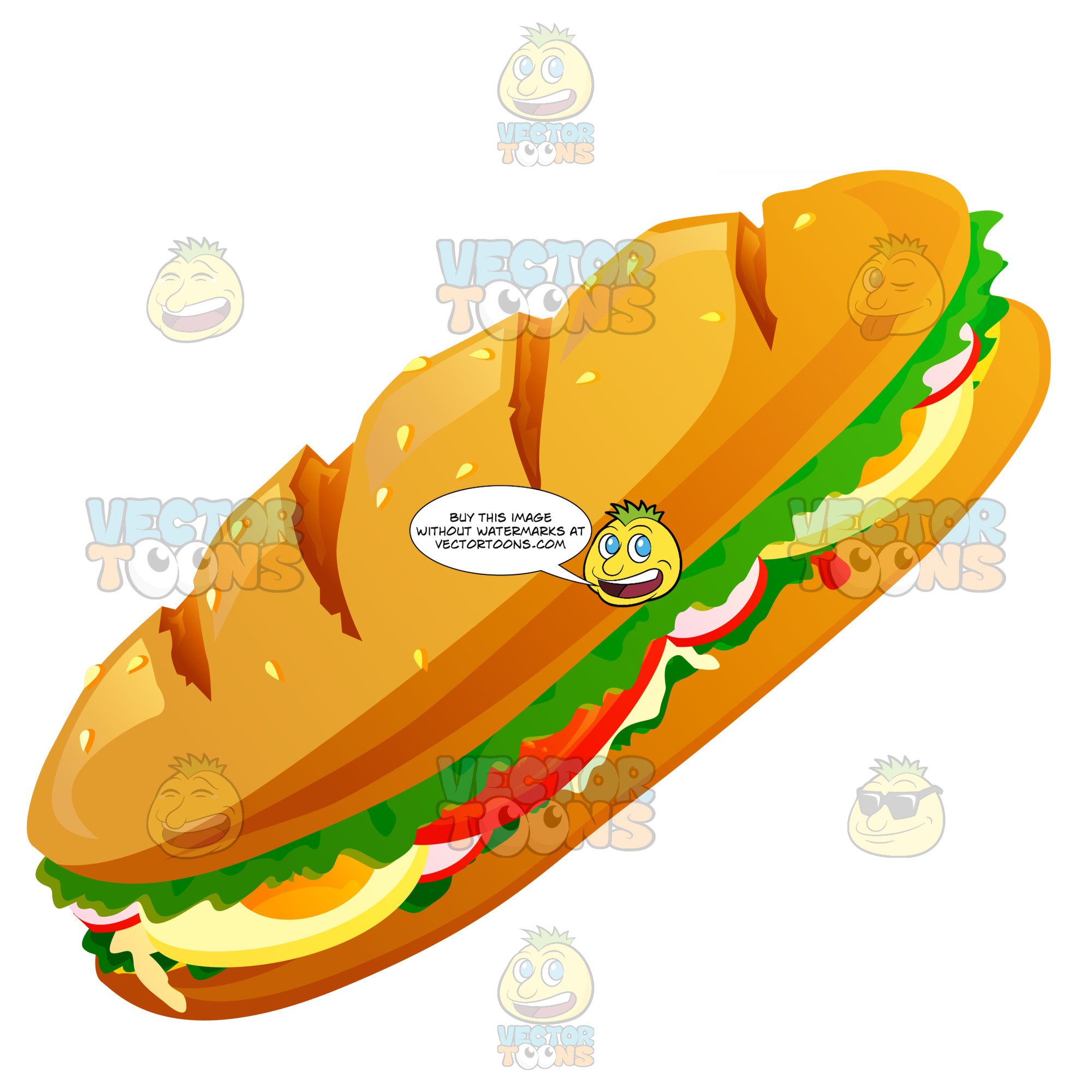 2000x2000 Sub Sandwich With Veggies And Eggs Clipart Cartoons