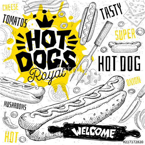 500x500 Hot Dogcafe Restaurant Menu Vector Sub Sandwiches Fast Food Flyer