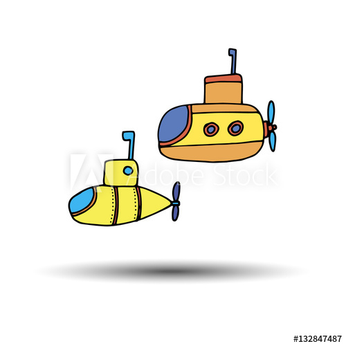 500x500 Submarine Vector Illustration Underwater Sea Cartoon