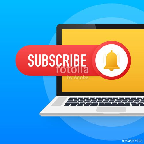 500x500 Subscribe Button Template With The Notification Bell On Laptop