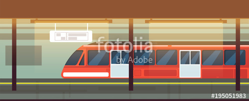 500x204 Empty Subway Station Interior With Metro Train Vector Illustration