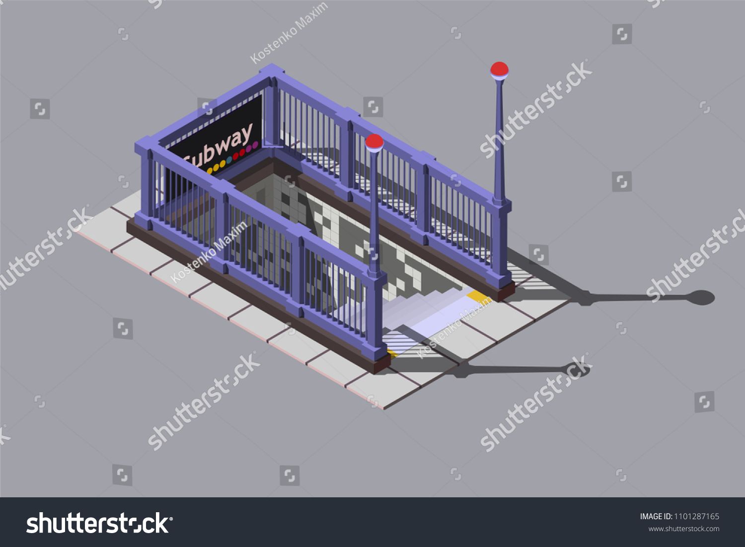 1500x1101 Entrance To Underground Metro Station, Vector Isometric