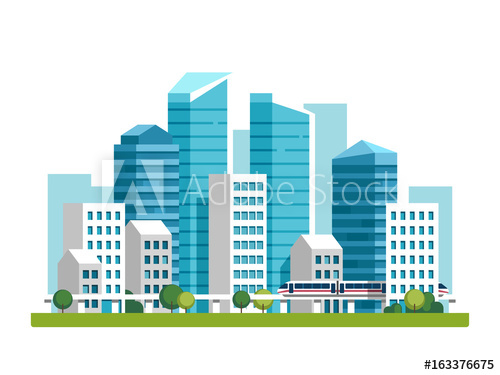 500x375 City Downtown Landscape With High Skyscrapers And Subway Vector