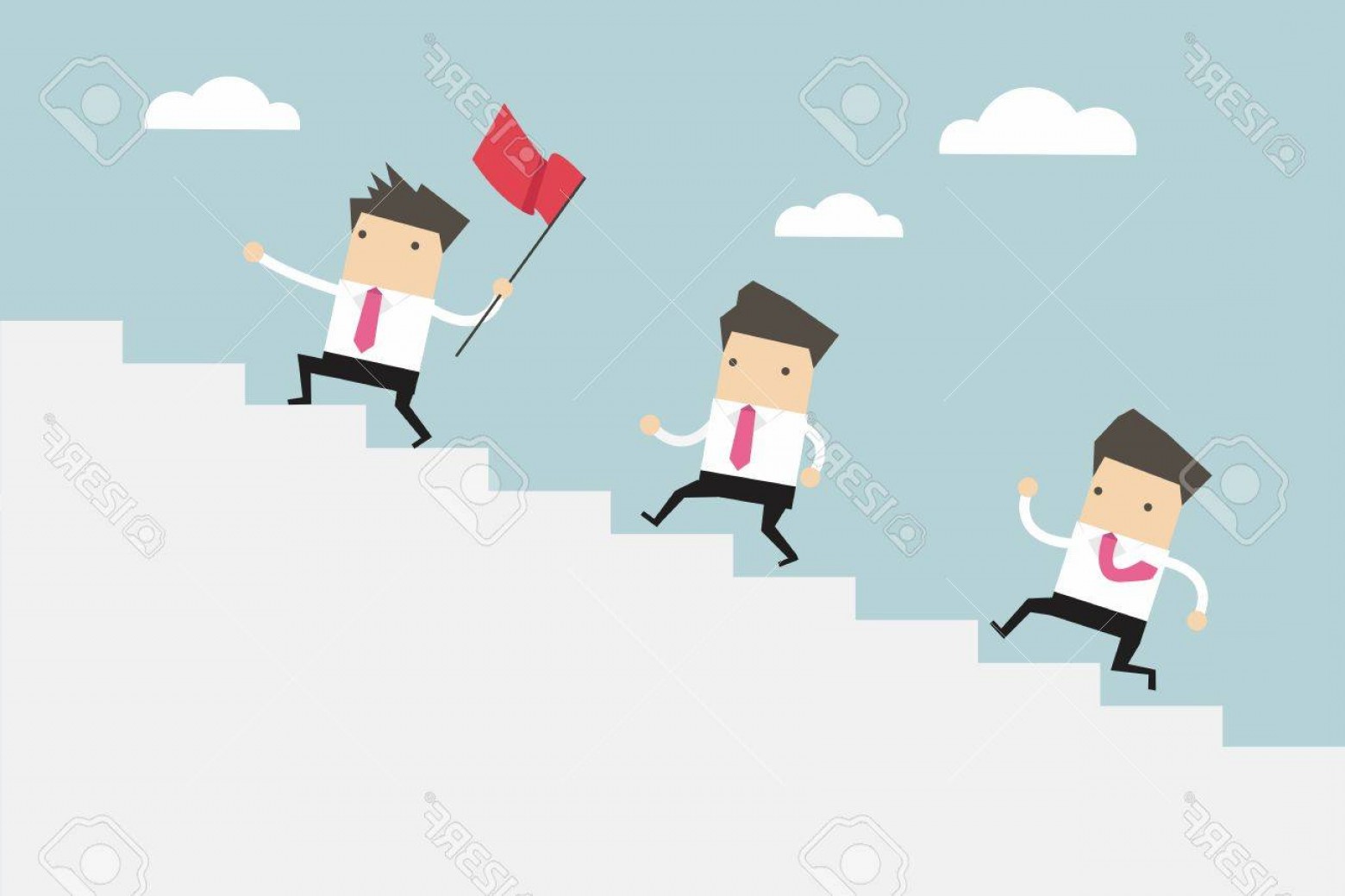 1560x1039 Photostock Vector Businessman Leading A Team Up Stair To Success