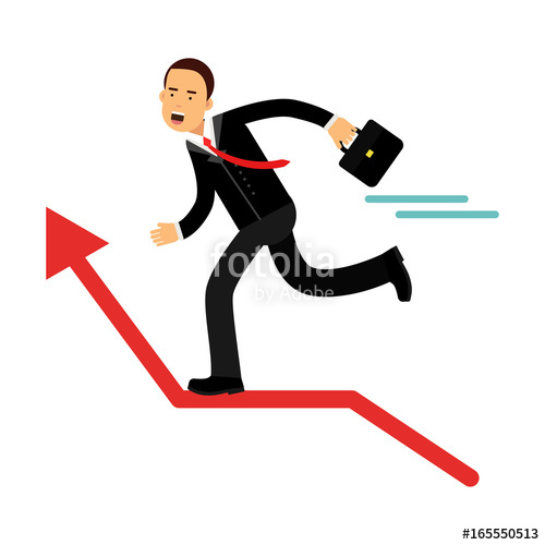 500x500 Businessman Character Running On The Red Raising Chart Arrow
