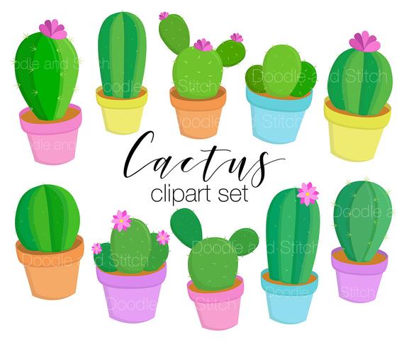 570x487 Cactus Clipart Set Cute Cacti Illustrations Pretty Cactus Etsy