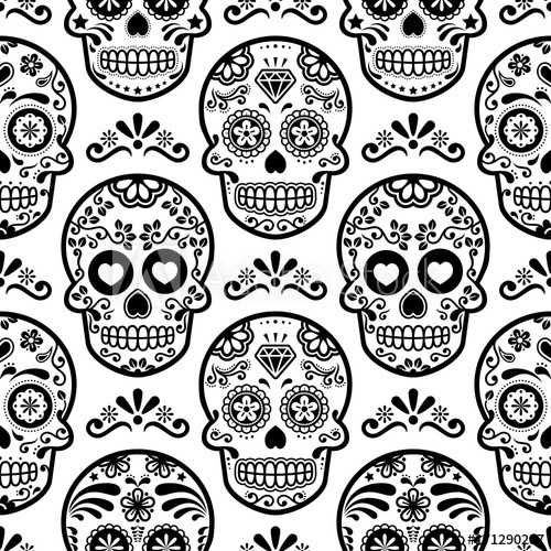 Mexican Sugar Skull Vector Seamless Pattern, Halloween Candy 500x500 Mexican Sugar Skull Vector Seamless Pattern, Halloween Candy