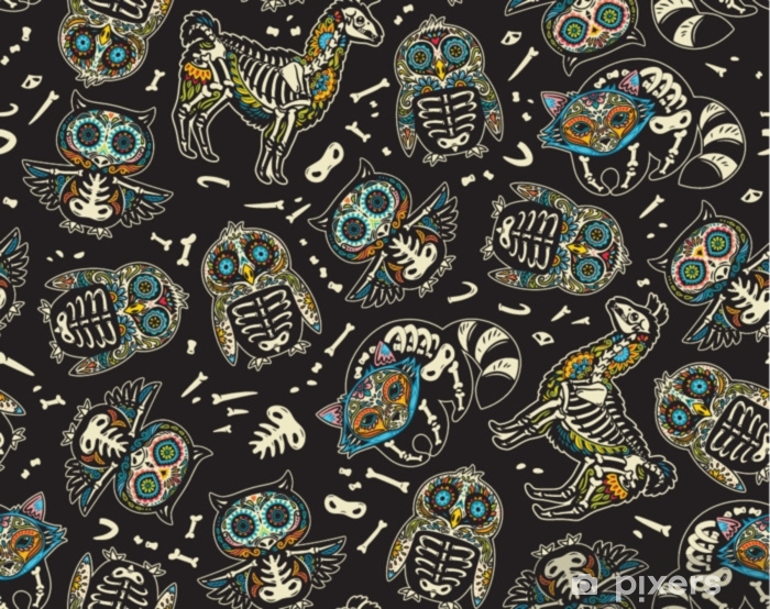 Owl, Penguian, Llama And Raccoon Sugar Skull Vector Background 700x554 Owl, Penguian, Llama And Raccoon Sugar Skull Vector Background