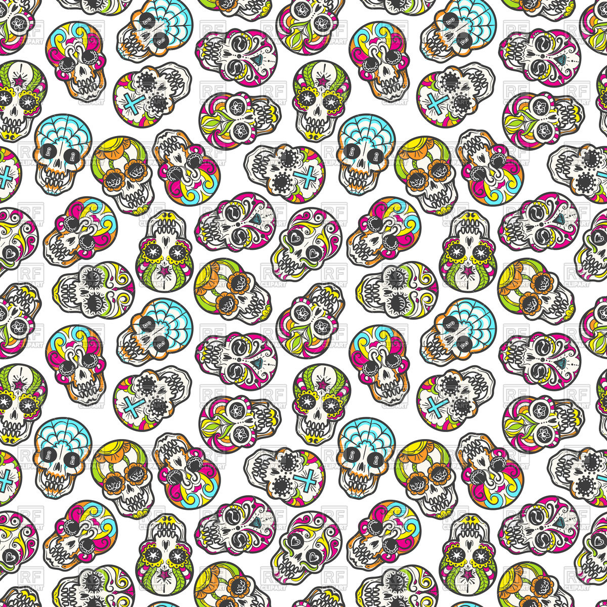 Colorful Mexican Sugar Skull Seamless Pattern Vector Image 1200x1200 Colorful Mexican Sugar Skull Seamless Pattern Vector Image