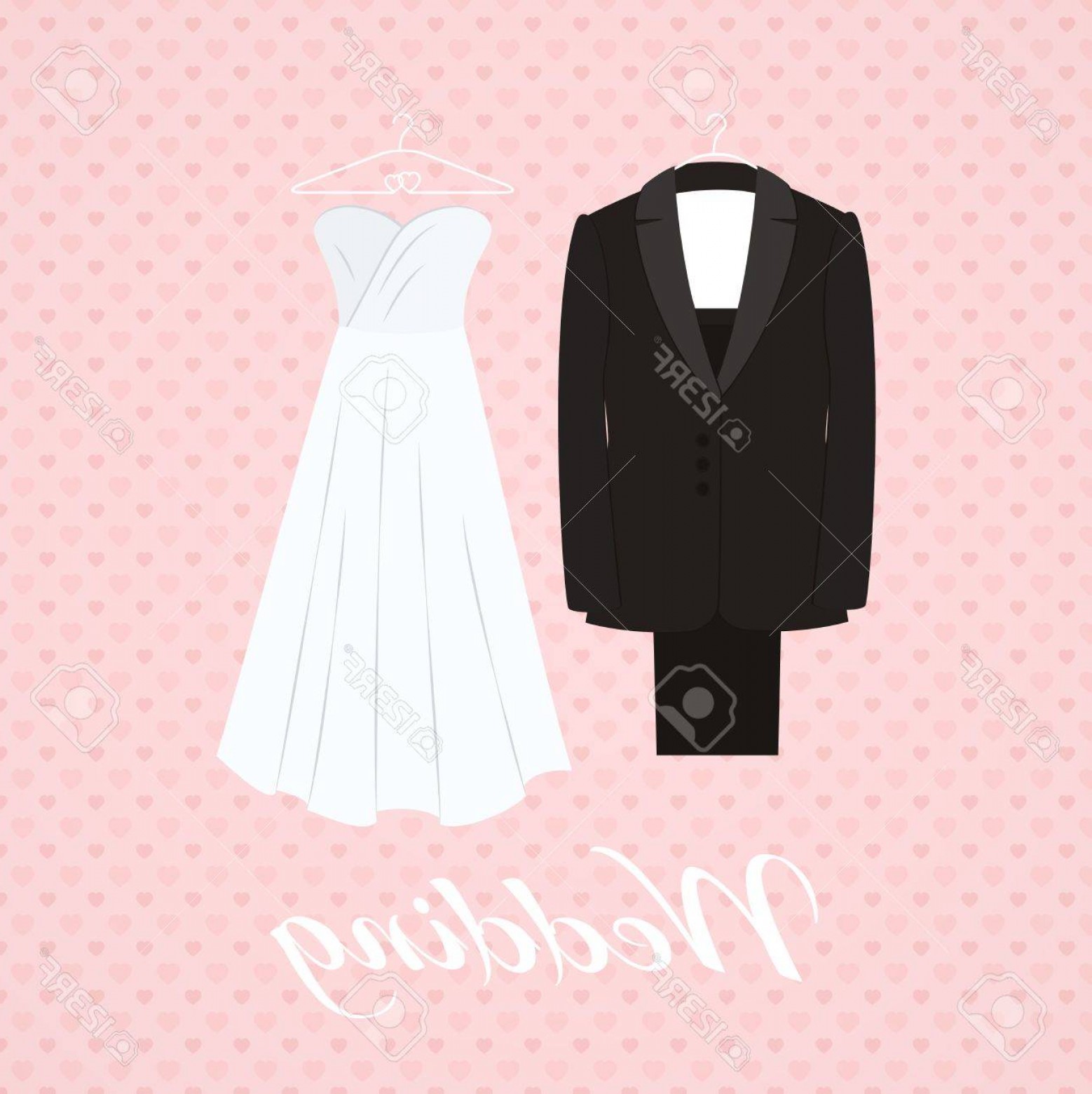 Photostock Vector Suit Beside Wedding Dress On Pink Background 1558x1560 Photostock Vector Suit Beside Wedding Dress On Pink Background