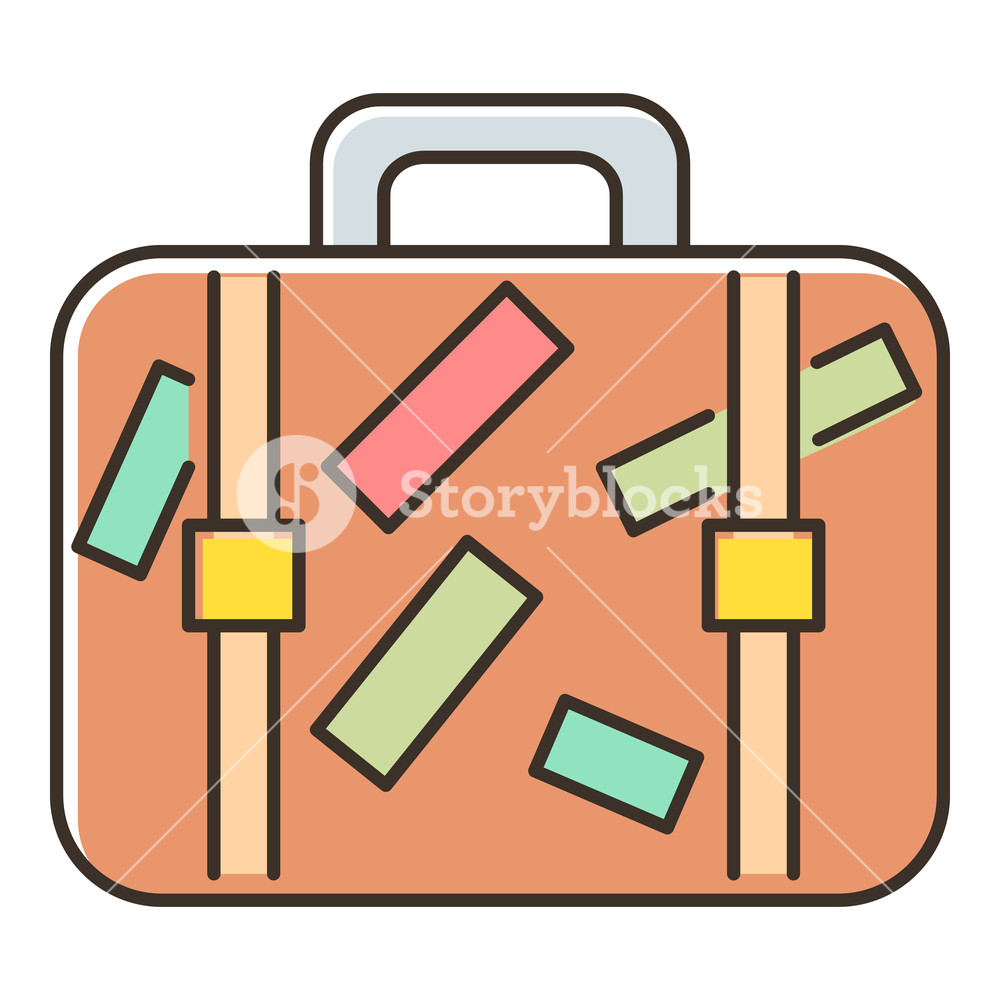 Brown Travel Suitcase With Stickers Icon Flat Illustration 1000x1000 Brown Travel Suitcase With Stickers Icon Flat Illustration
