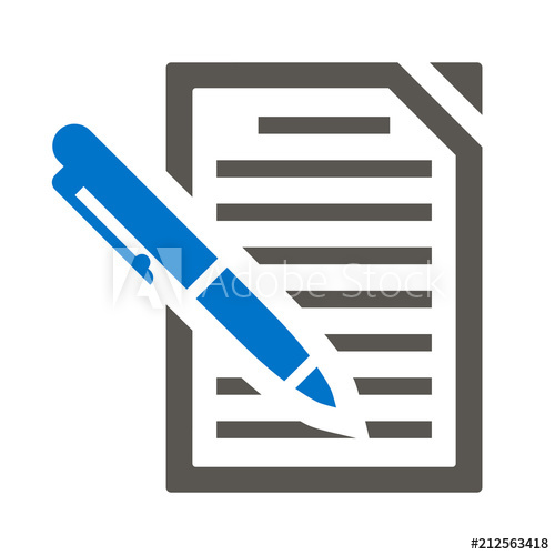 500x500 Summary Business Icon Vector Document With Pen Illustration