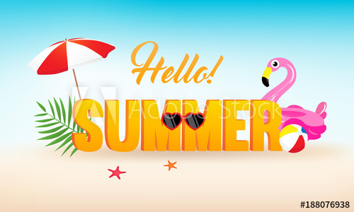 Hello! Summer Banner Vector Illustration, Beautiful Summer Beach 500x300 Hello! Summer Banner Vector Illustration, Beautiful Summer Beach