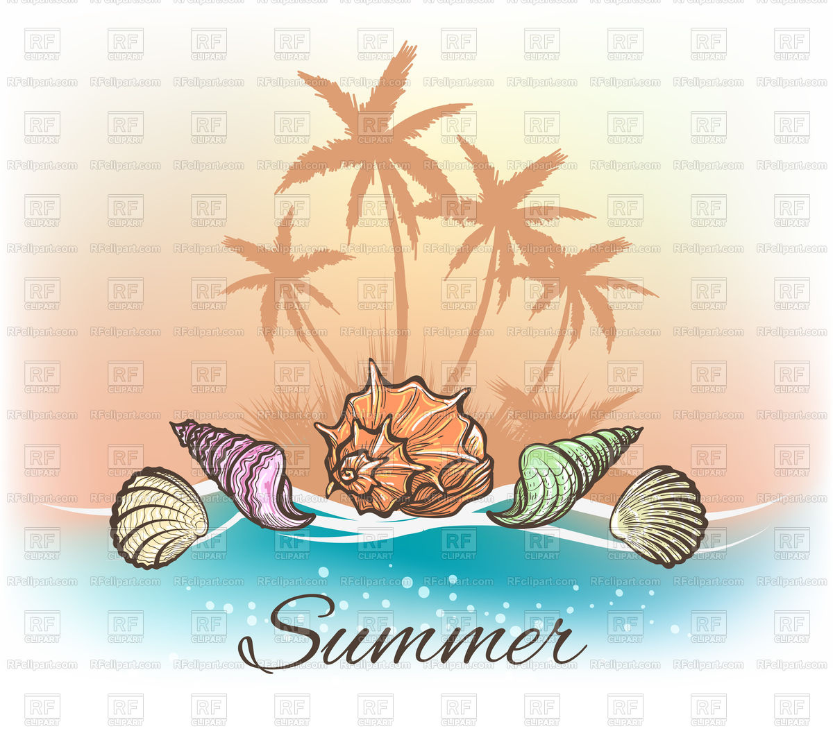 Sea Shells And Palm Trees Summer Banner Vector Image Of Icons 1200x1067 Sea Shells And Palm Trees Summer Banner Vector Image Of Icons