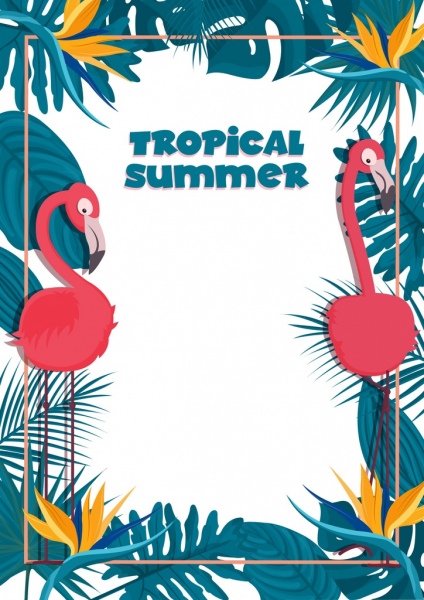 Tropical Summer Banner Template Flamingo Leaves Border Decor Free 424x600 Tropical Summer Banner Template Flamingo Leaves Border Decor Free