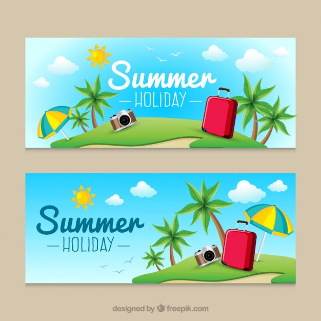 Cute Beach With Luggage Summer Banners Vector Free Download 626x626 Cute Beach With Luggage Summer Banners Vector Free Download