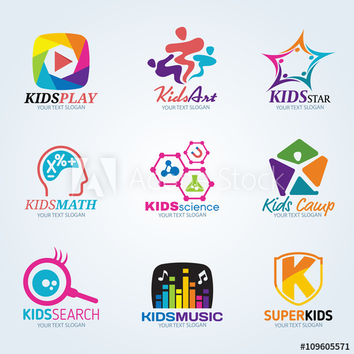 500x500 Kids Child For Art And Summer Camp Logo Vector Set Design