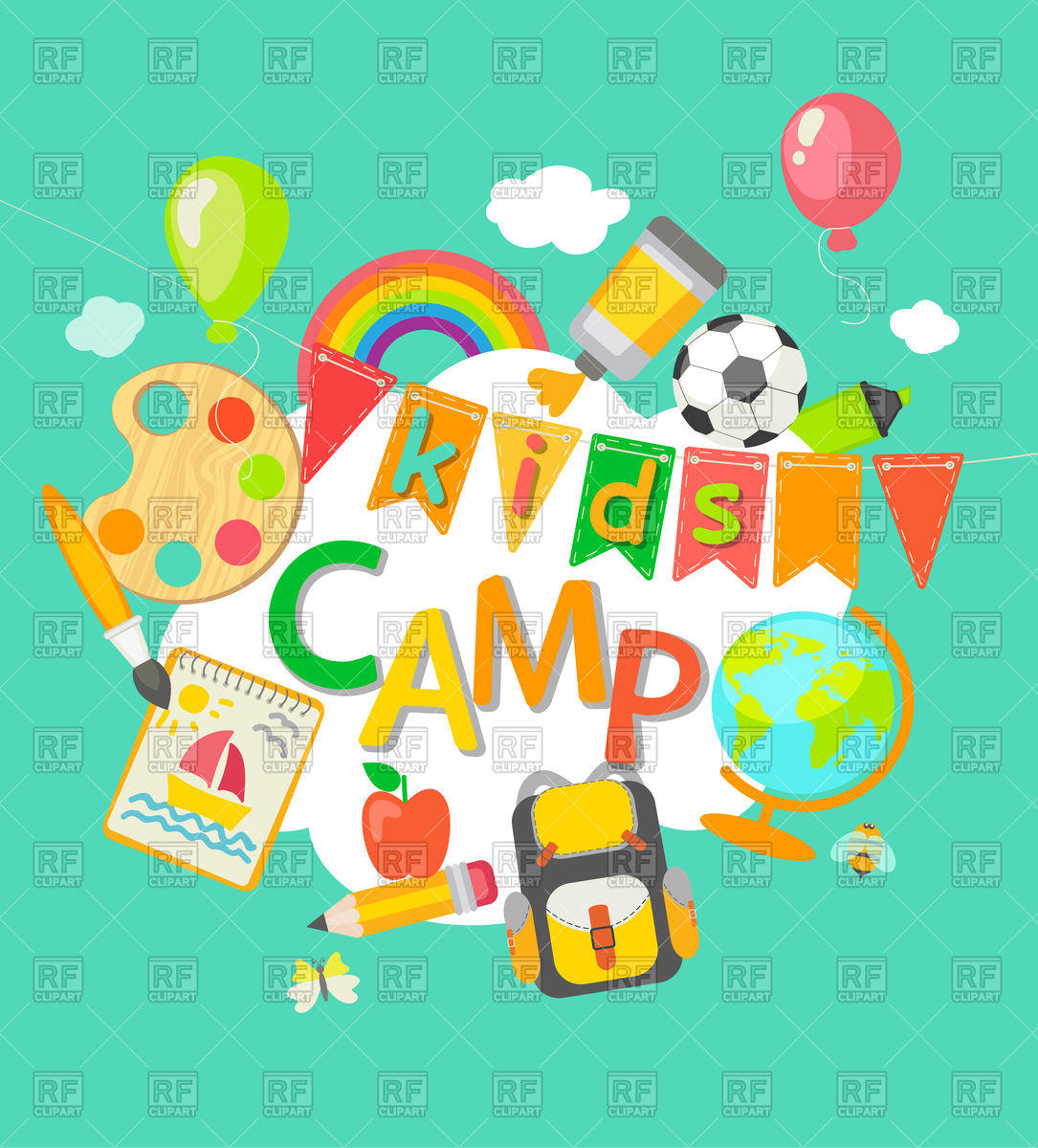 1085x1200 Themed Summer Camp Poster In Flat Style Vector Image Of Travel