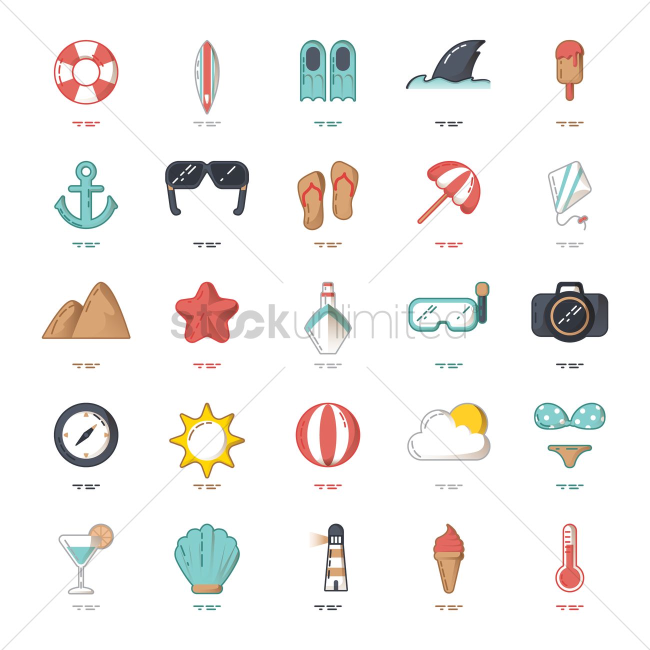 1300x1300 Set Of Summer Icons Vector Image