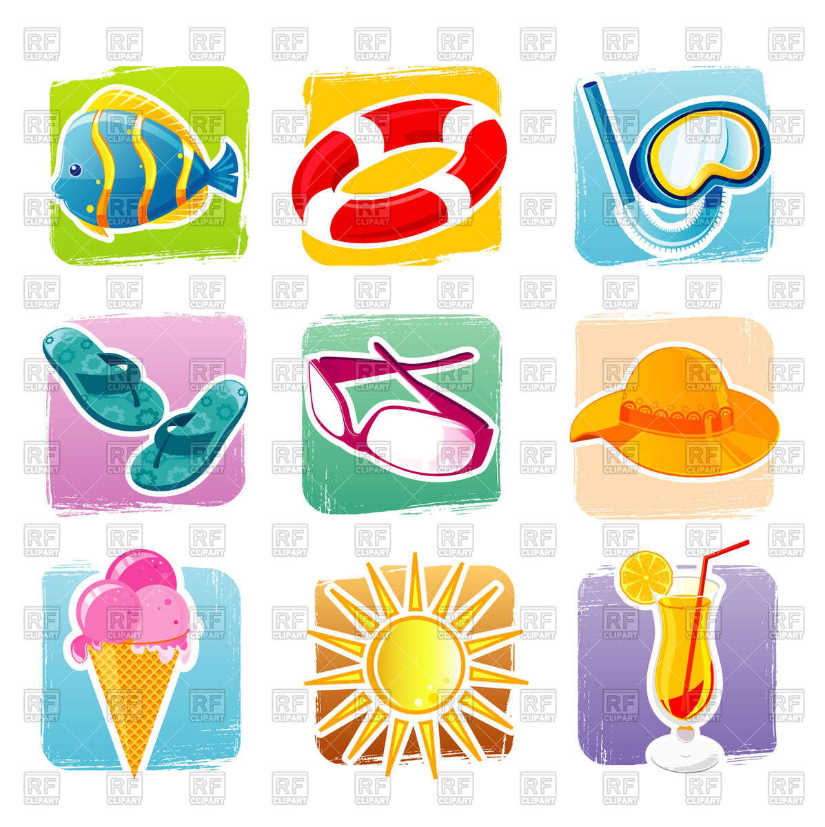 1197x1200 Set Of Summer Icons Vector Image Of Icons And Emblems Sonneon