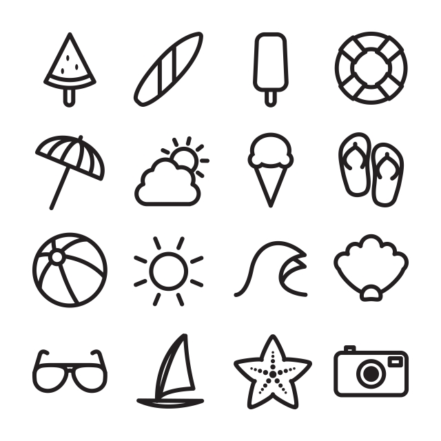 640x640 Summer Related Icon Elements, Summer Icons, Fluorescence