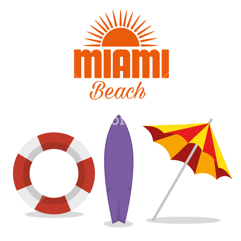 1000x1000 Miami Beach Summer Icons Vector Illustration Design Royalty Free